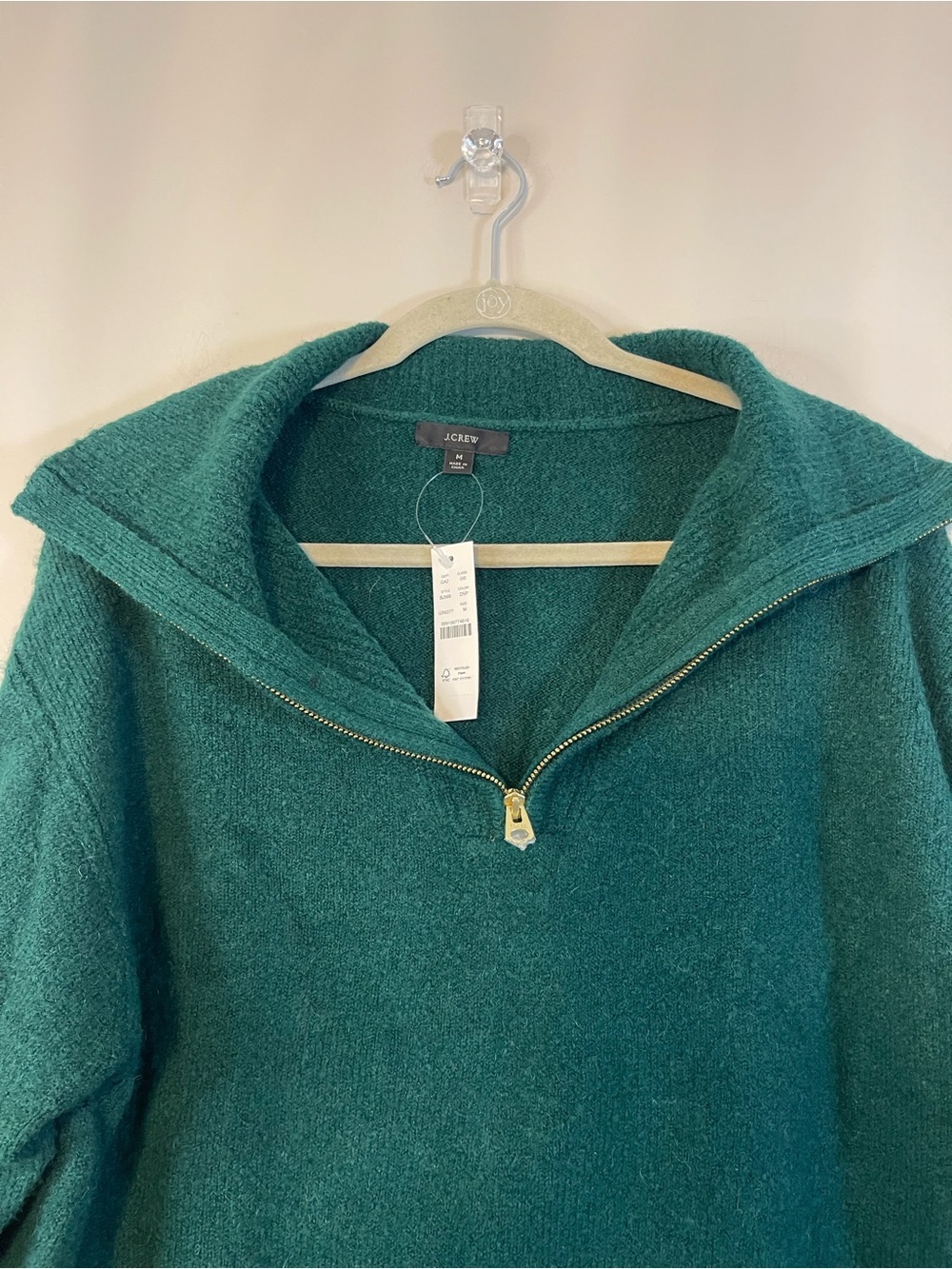 J. Crew Forest Green Half-Zip Funnel Neck Sweater - Picture 3 of 6